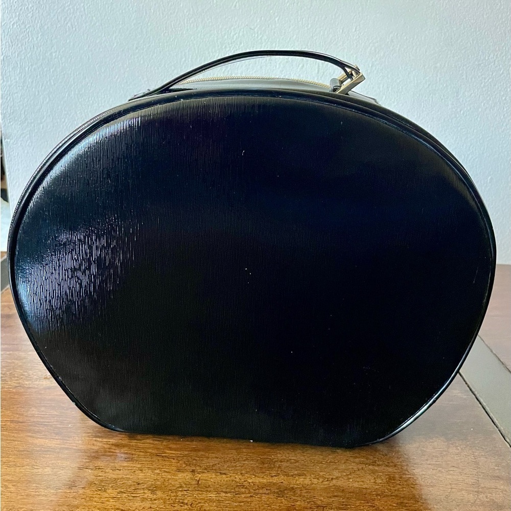 Lancome Paris Black Faux Leather Round Travel Cosmetic Bag Train Case - Picture 4 of 12